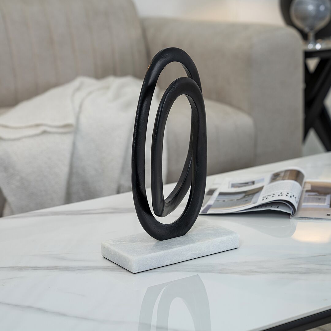 Orline black metal accent with marble base 20x10x30cm - Image 3