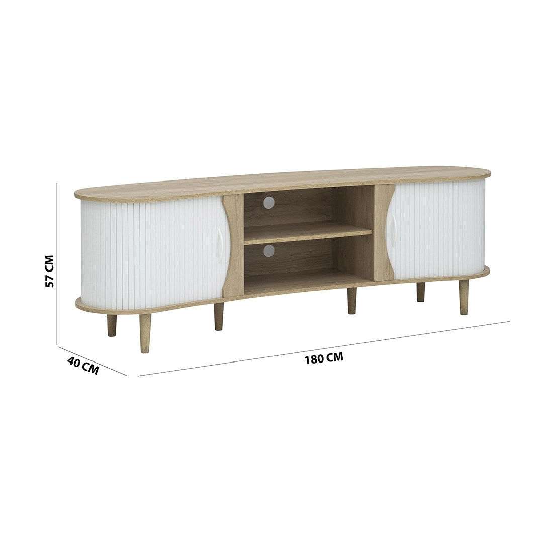 Curve Tv Unit- Oak and White - Image 2