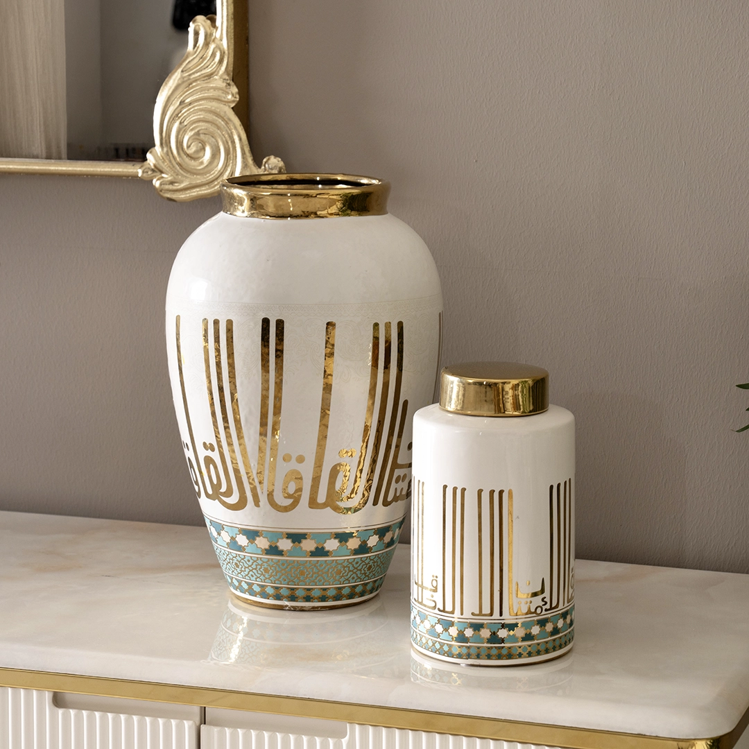 Taliah Ceramic Jar White/Gold 14.5x14.5x25Cm - Image 4