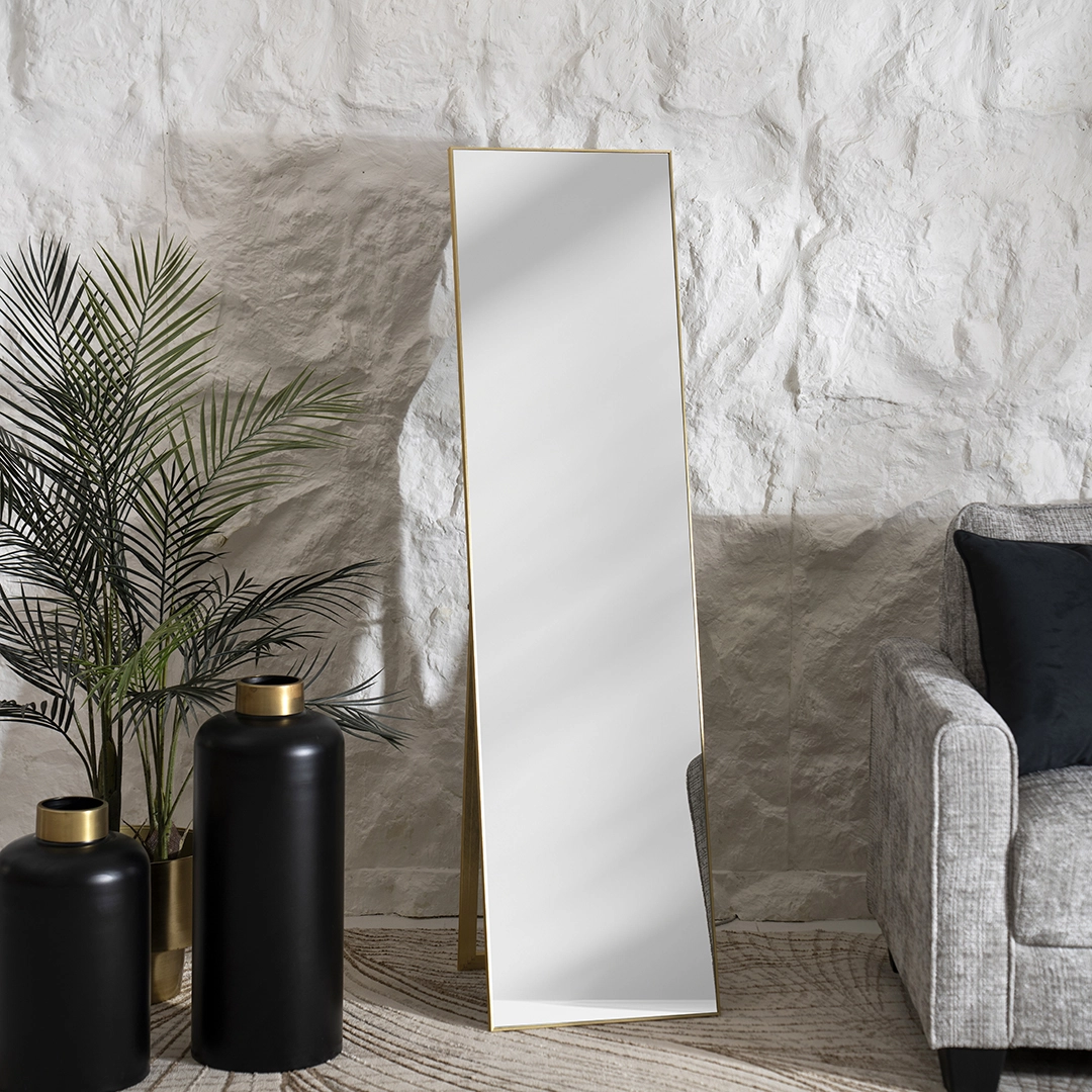 Nexa Wood Standing Mirror Gold 40x150Cm