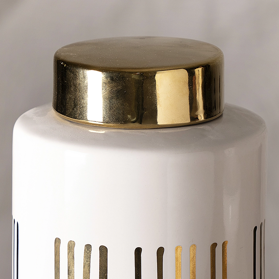 Taliah Ceramic Jar White/Gold 14.5x14.5x25Cm - Image 3