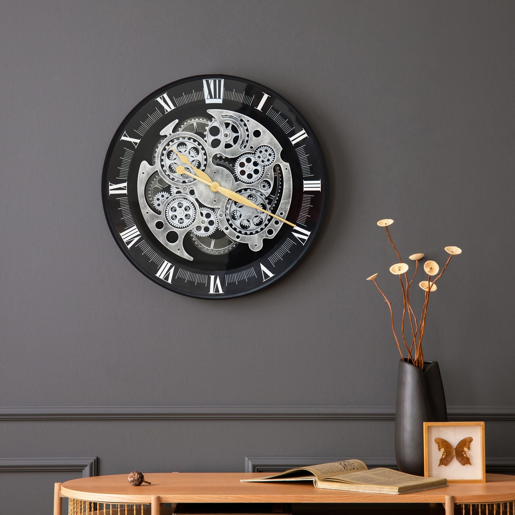 Chronos Metal Gear Wall Clock Black 60Cm - Image 2