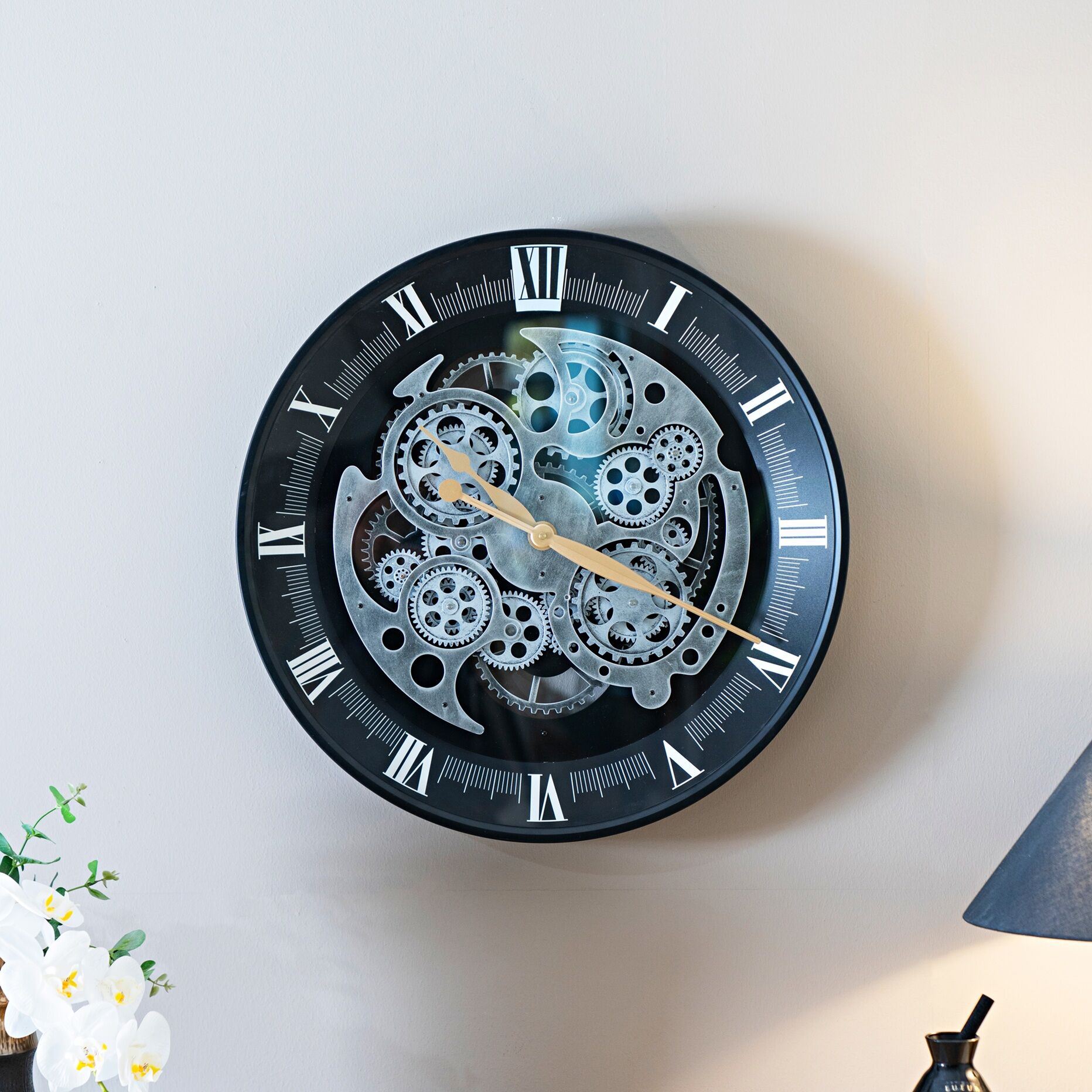 Chronos Metal Gear Wall Clock Black 60Cm