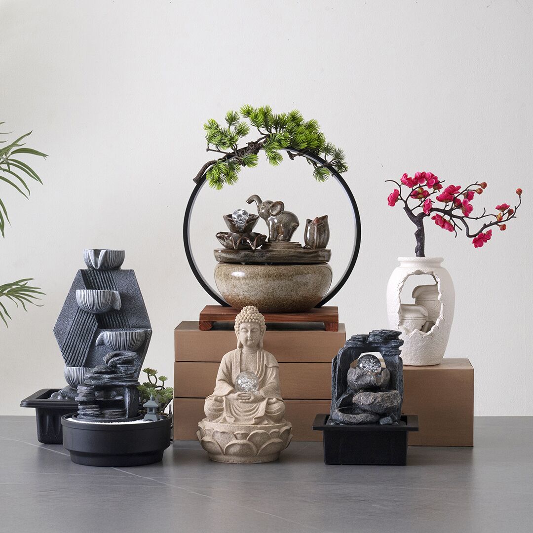 Rivulet Ceramic Indoor Fountain With Crystal Ball & Ring LED Brown - Image 6