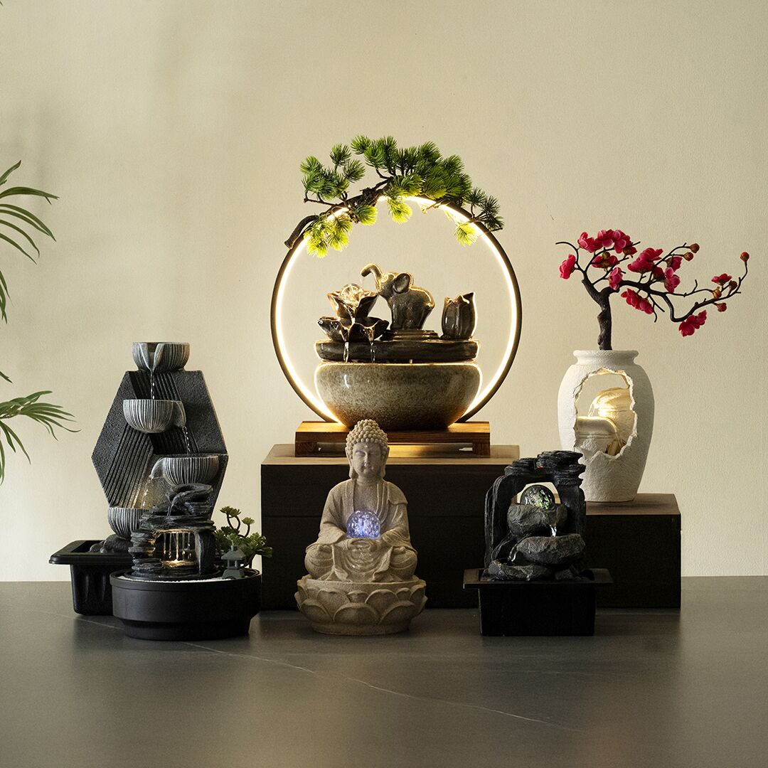 Rivulet Ceramic Indoor Fountain With Crystal Ball & Ring LED Brown - Image 7