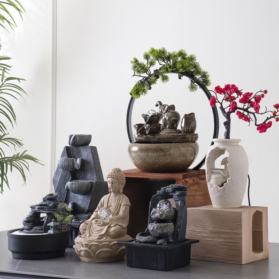 Rivulet Ceramic Indoor Fountain With Crystal Ball & Ring LED Brown - Image 8