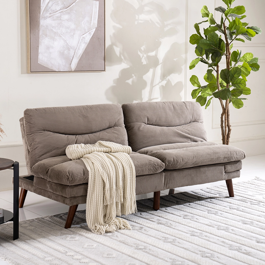 Dusk 3-Seater Sofa Bed-Light Brown - Image 4