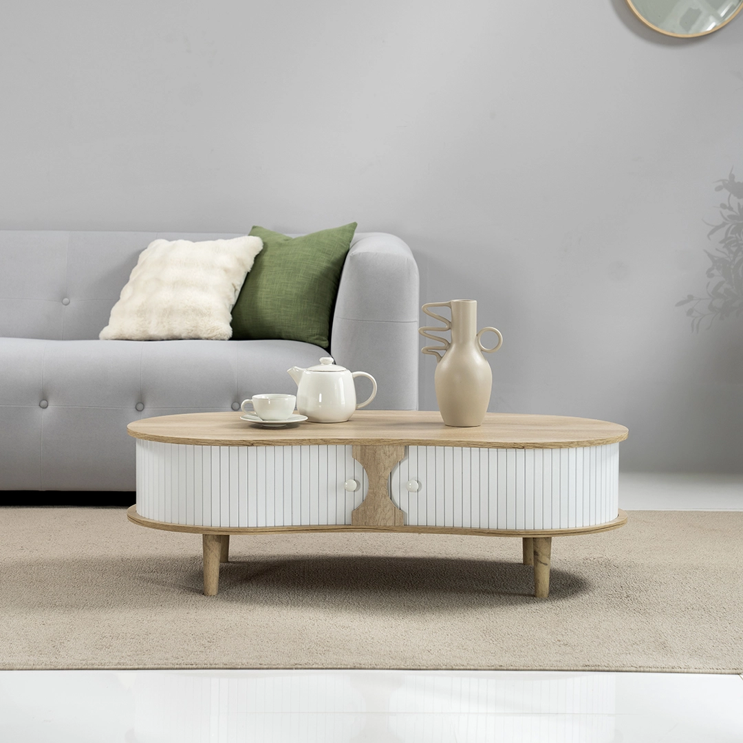 Curve Coffee Table- Oak and White - Image 8