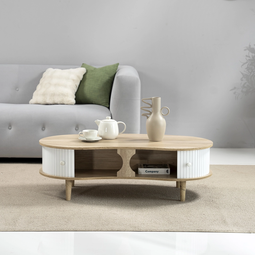 Curve Coffee Table- Oak and White - Image 7