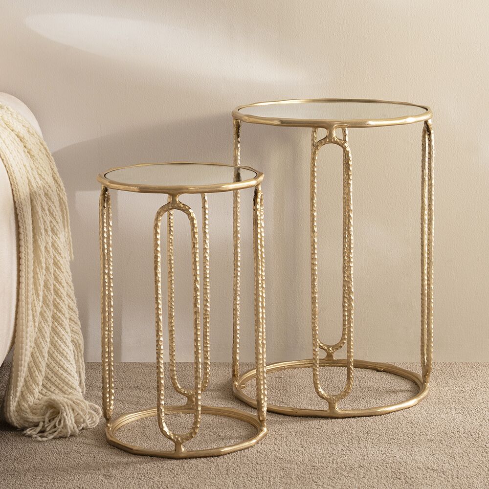 Hammared Nest of tables with Mirror Top - Image 6