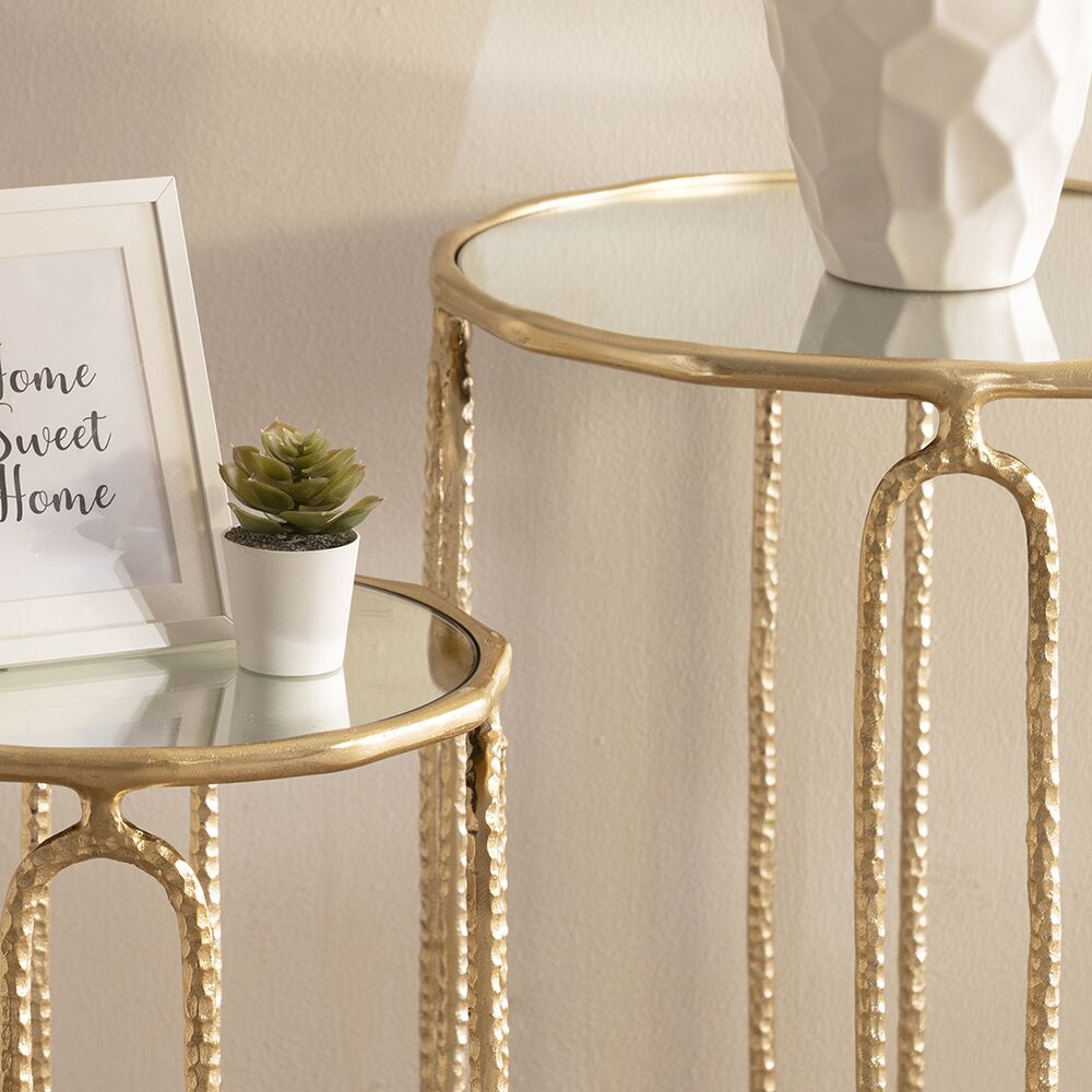 Hammared Nest of tables with Mirror Top - Image 5