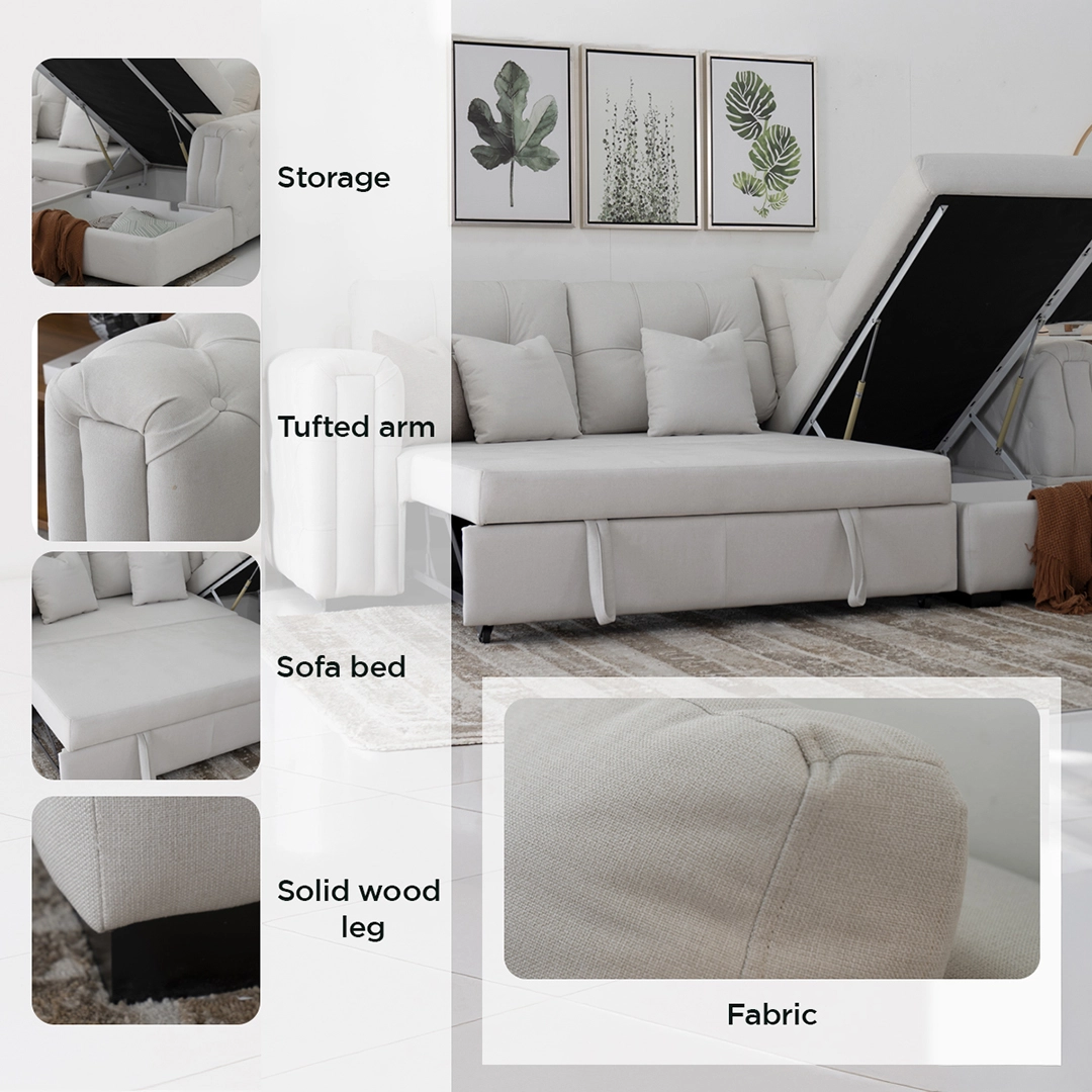 Cover 3-Seater Sofa Bed With Storage - Image 12