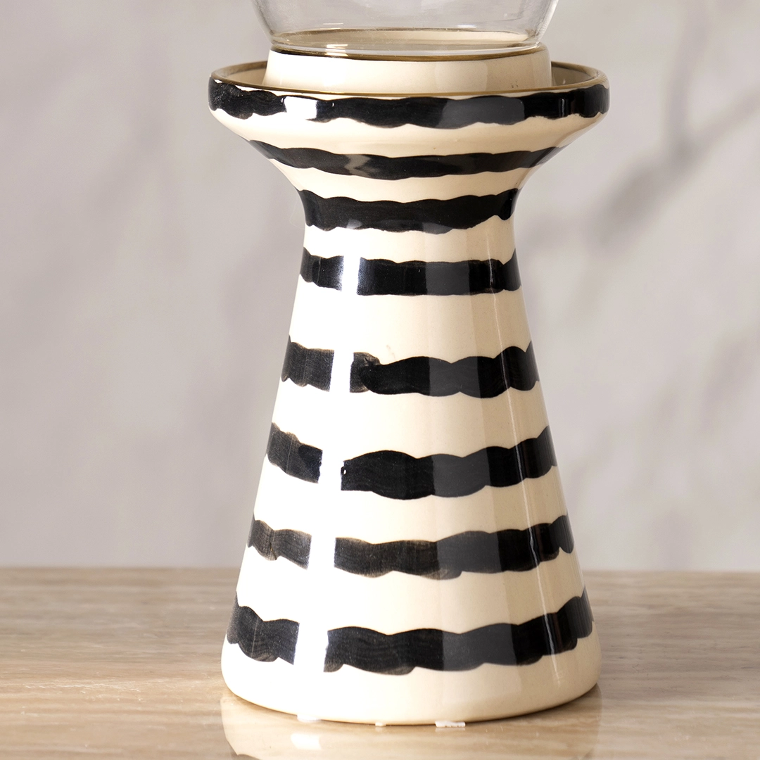 Auric Ceramic Candle Holder Cream/Black 12.5x12.5x35.5Cm - Image 3