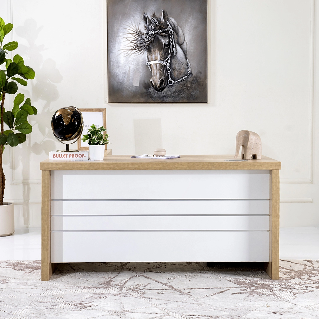 Sky Office Table-White & Oak - Image 4