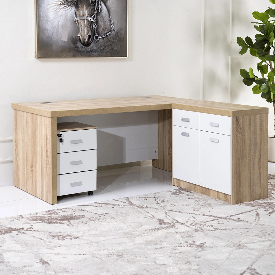 Sky Office Table-White & Oak - Image 5