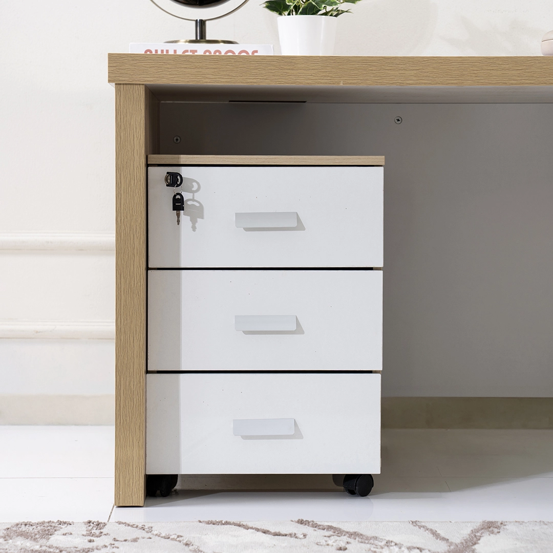 Sky Office Table-White & Oak - Image 6