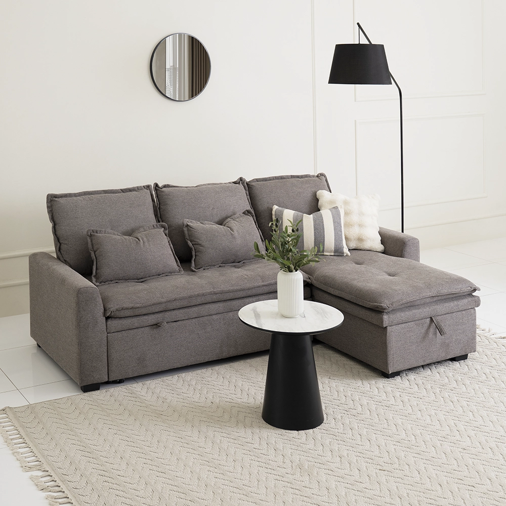 Misha 3-Seater Corner Sofa Bed With Storage-Brown - Image 8