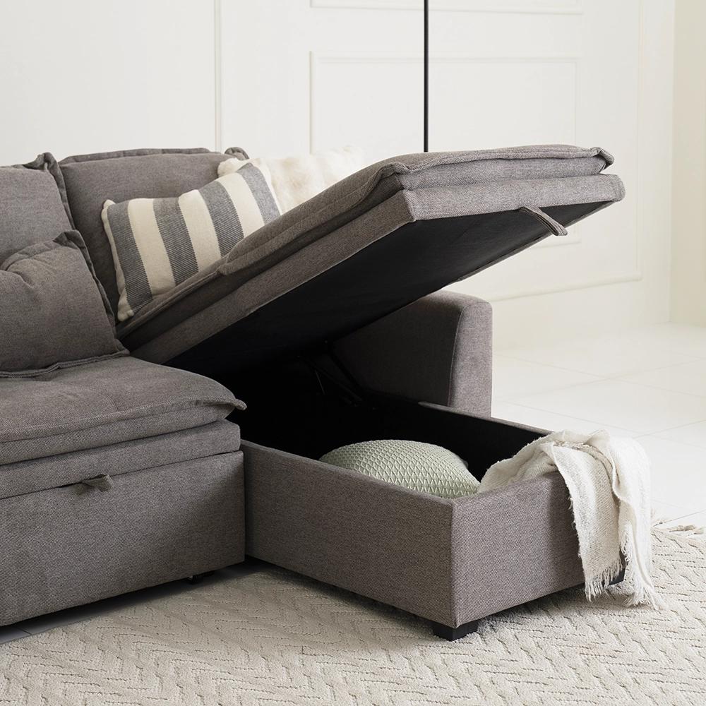 Misha 3-Seater Corner Sofa Bed With Storage-Brown - Image 4