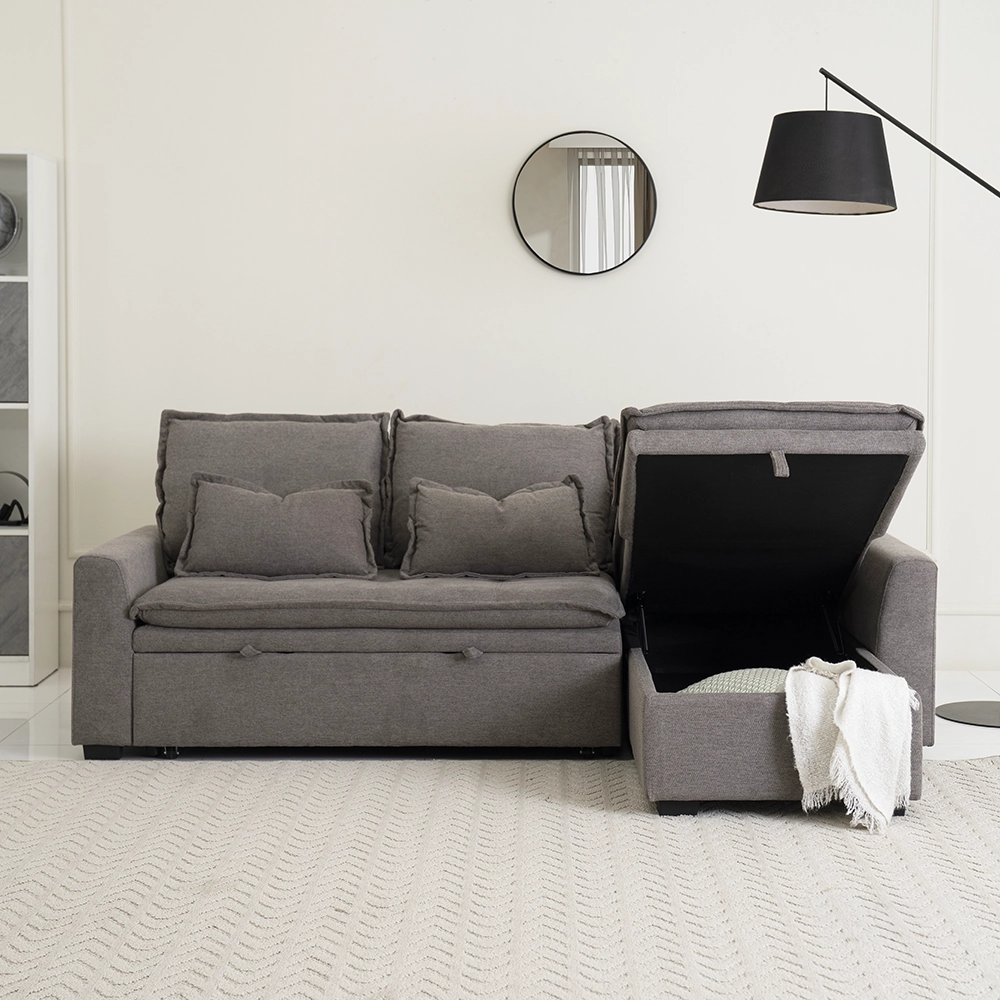 Misha 3-Seater Corner Sofa Bed With Storage-Brown - Image 5