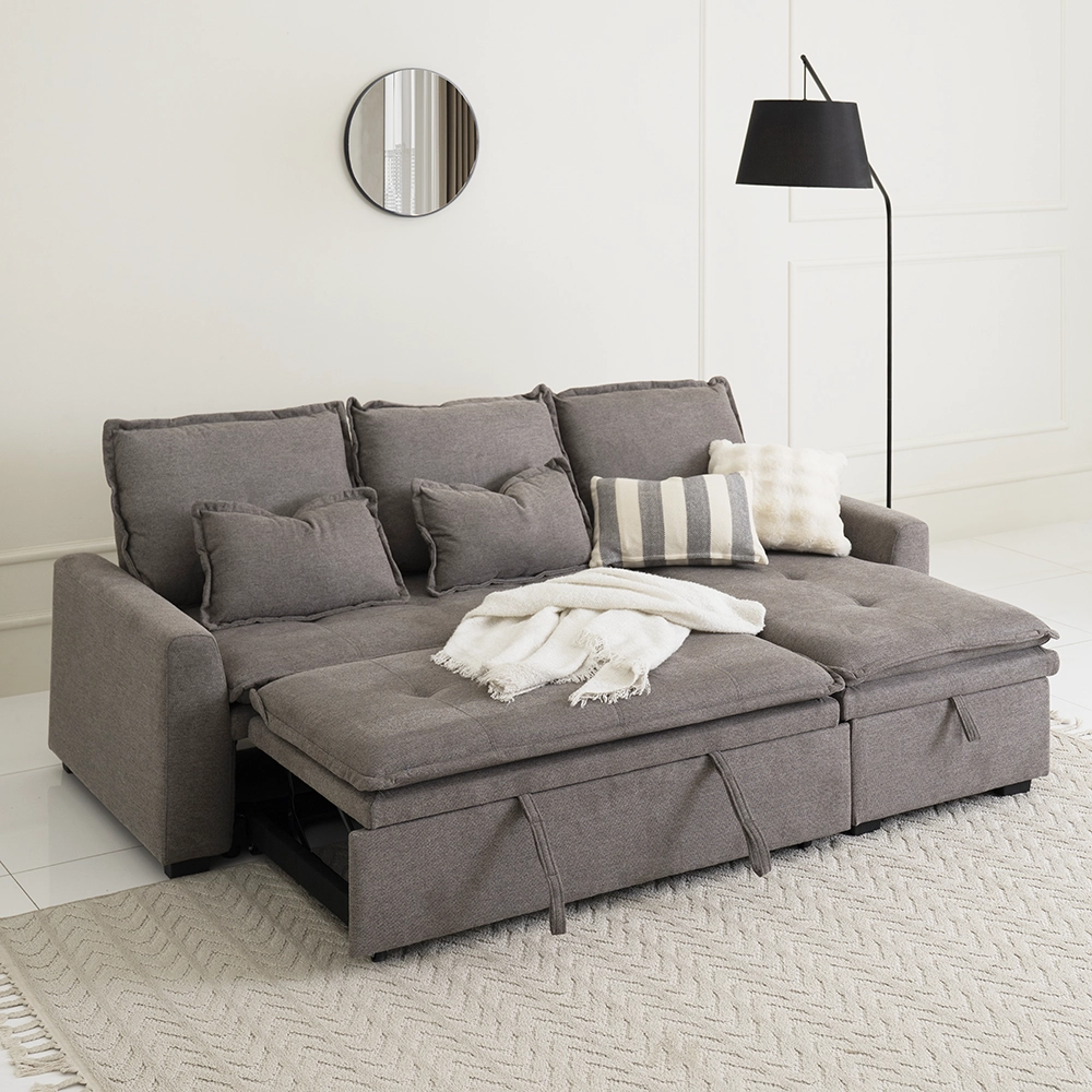 Misha 3-Seater Corner Sofa Bed With Storage-Brown - Image 6