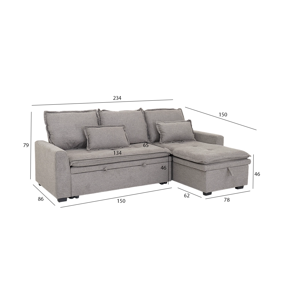 Misha 3-Seater Corner Sofa Bed With Storage-Brown - Image 2