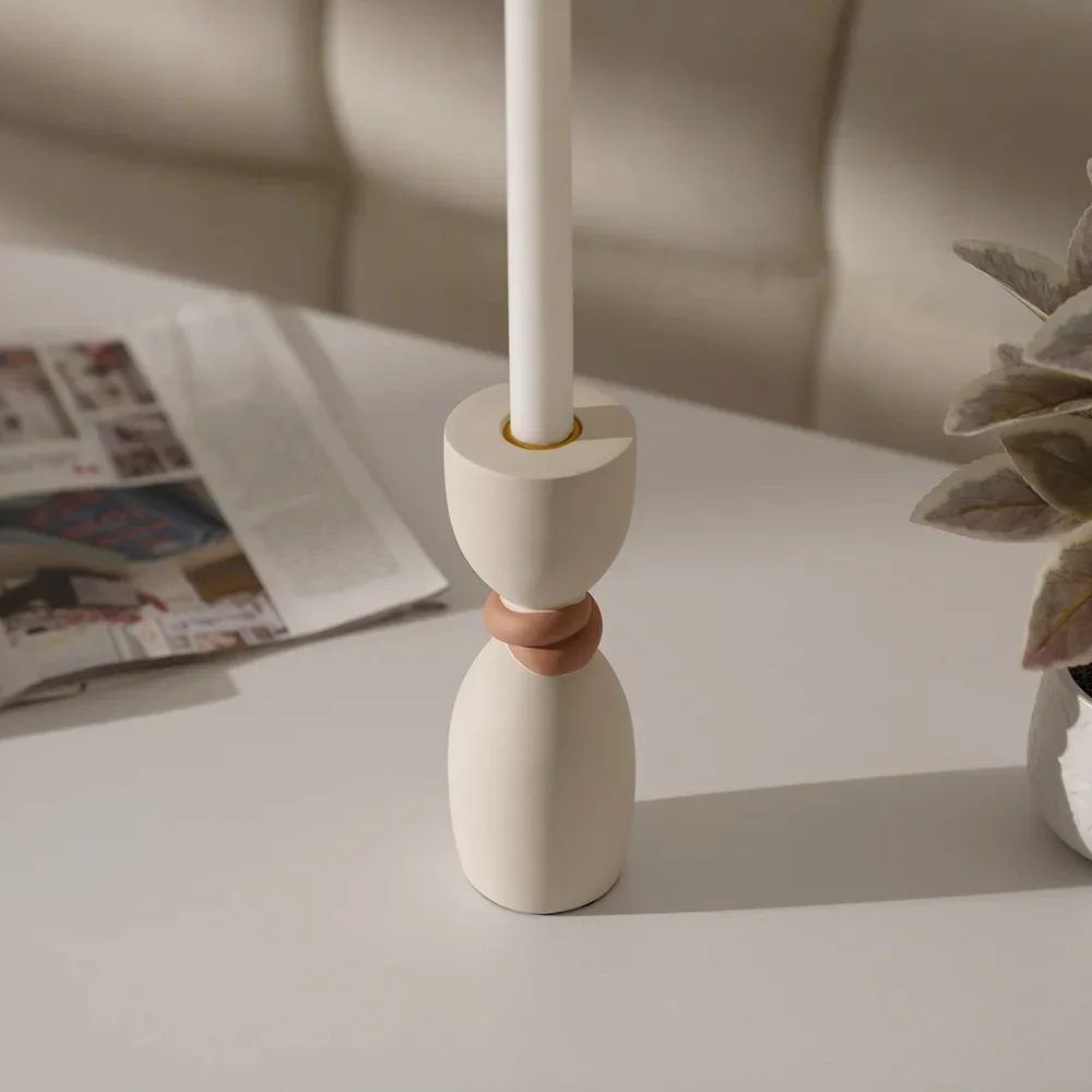 Rabaque polyresin terracotta beige candle holder 8x8x20cm - Image 5