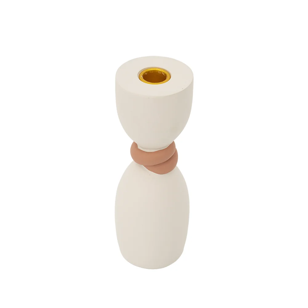 Rabaque polyresin terracotta beige candle holder 8x8x20cm - Image 3